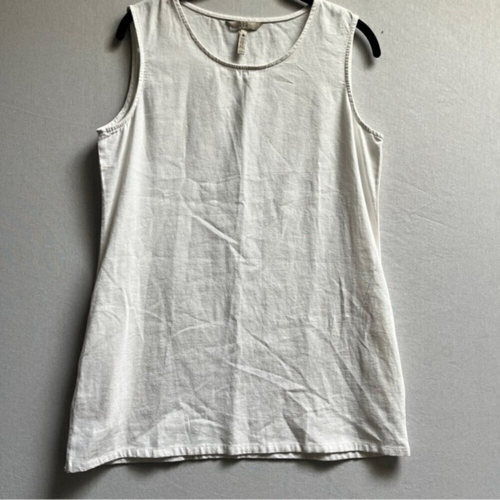 DKR White Linen Viscose Relaxed Fit Long Sleeveless Top with Pockets Sz S